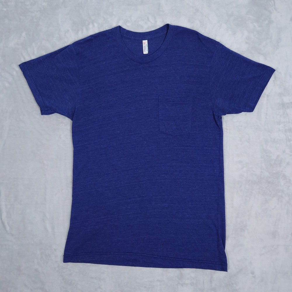 American Apparel 50/25/25 Pocket T-shirt Mens L Blue Track VTG Y2K Indie Heather